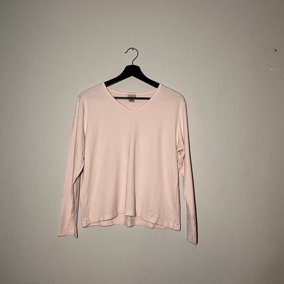 LL Bean Pima Cotton V-Neck Long Sleeve in Pink - Picture 1 of 3